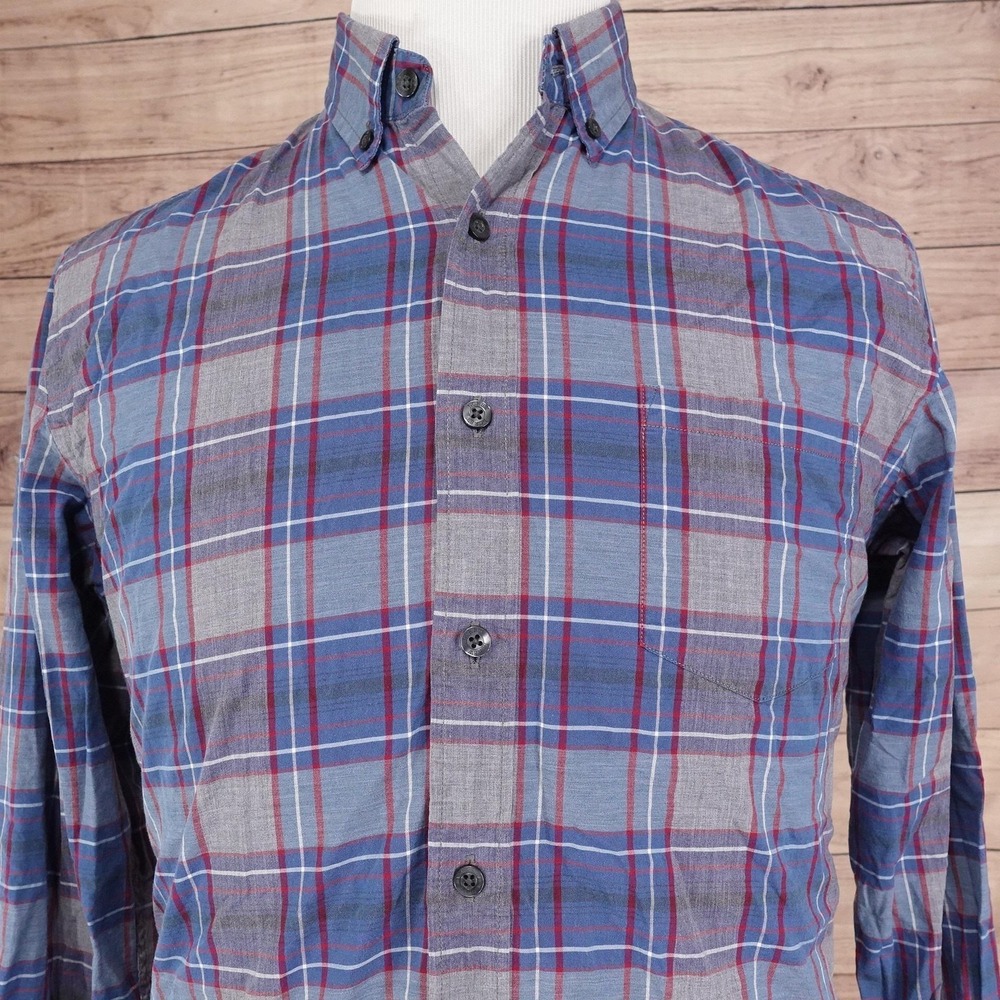 J Crew Shirt Mens Medium Blue Gray Plaid Button Down Tailored Casual Cotton